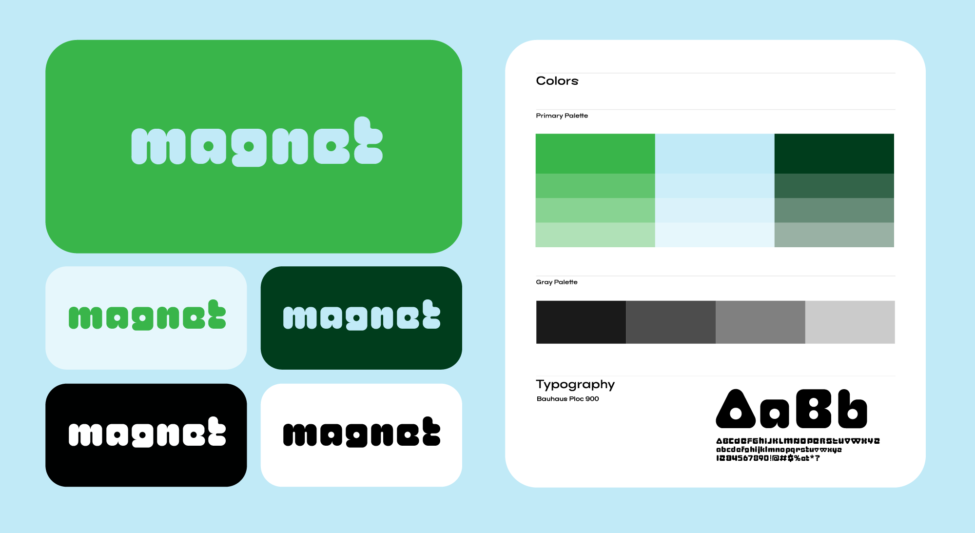 logo with brand kit example for tech brand, block font, blue and green